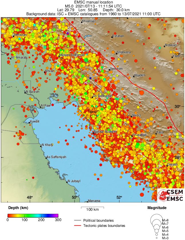 regional depth historical seismicity