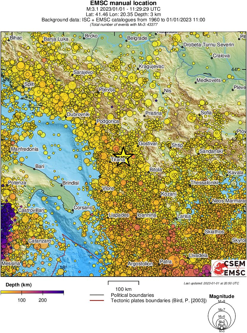 regional depth historical seismicity