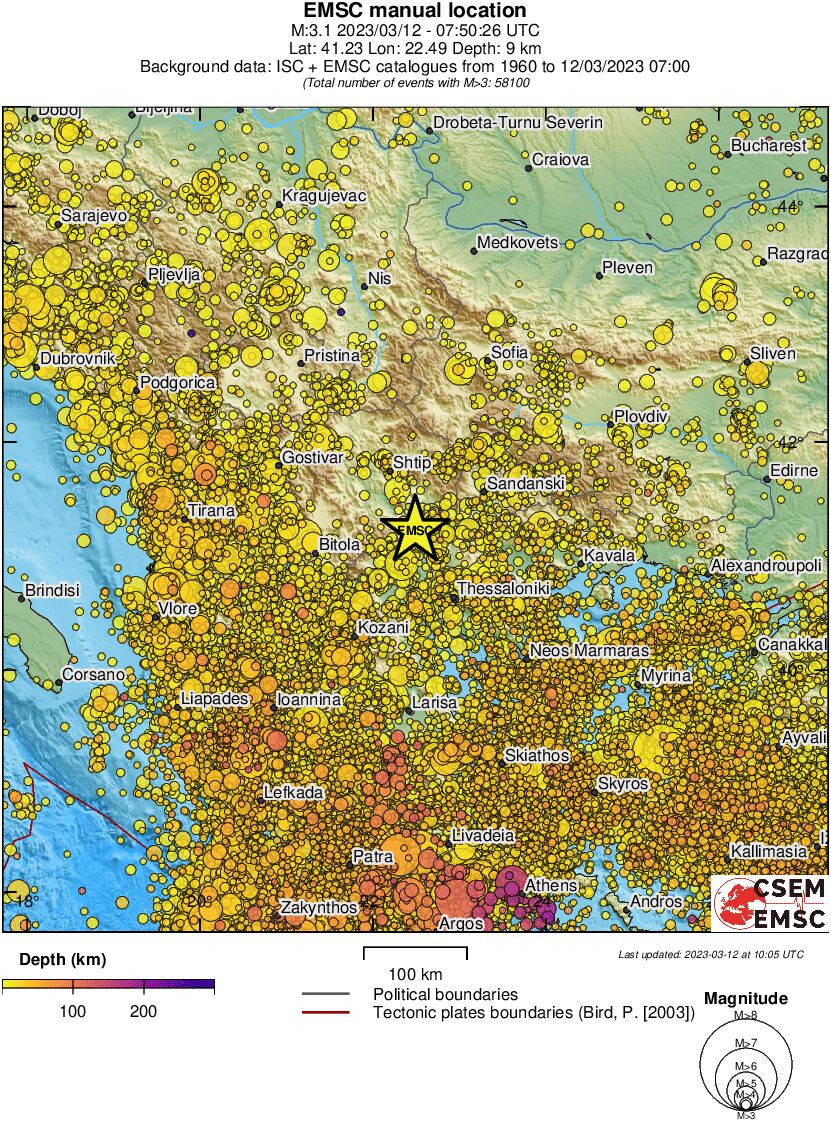 regional depth historical seismicity