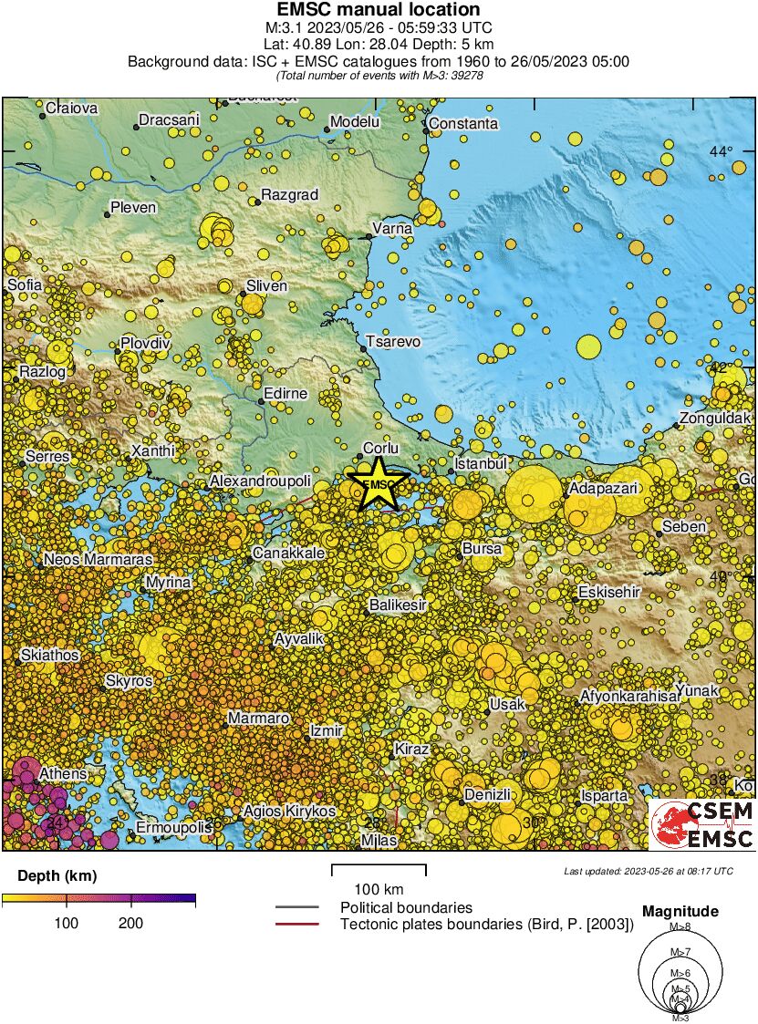 regional depth historical seismicity