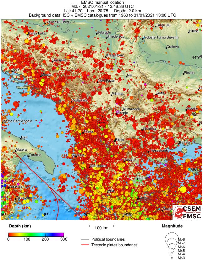 regional depth historical seismicity