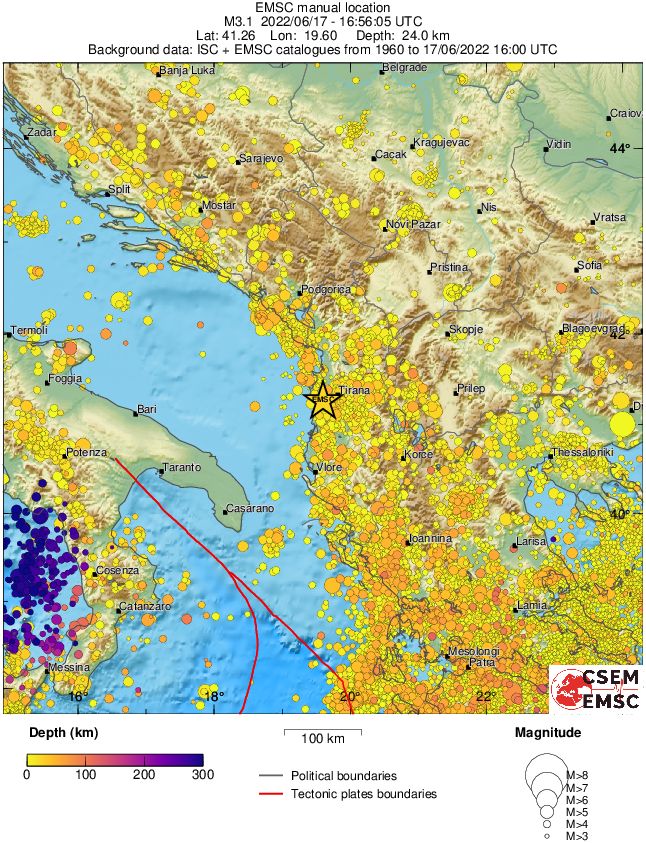 regional depth historical seismicity