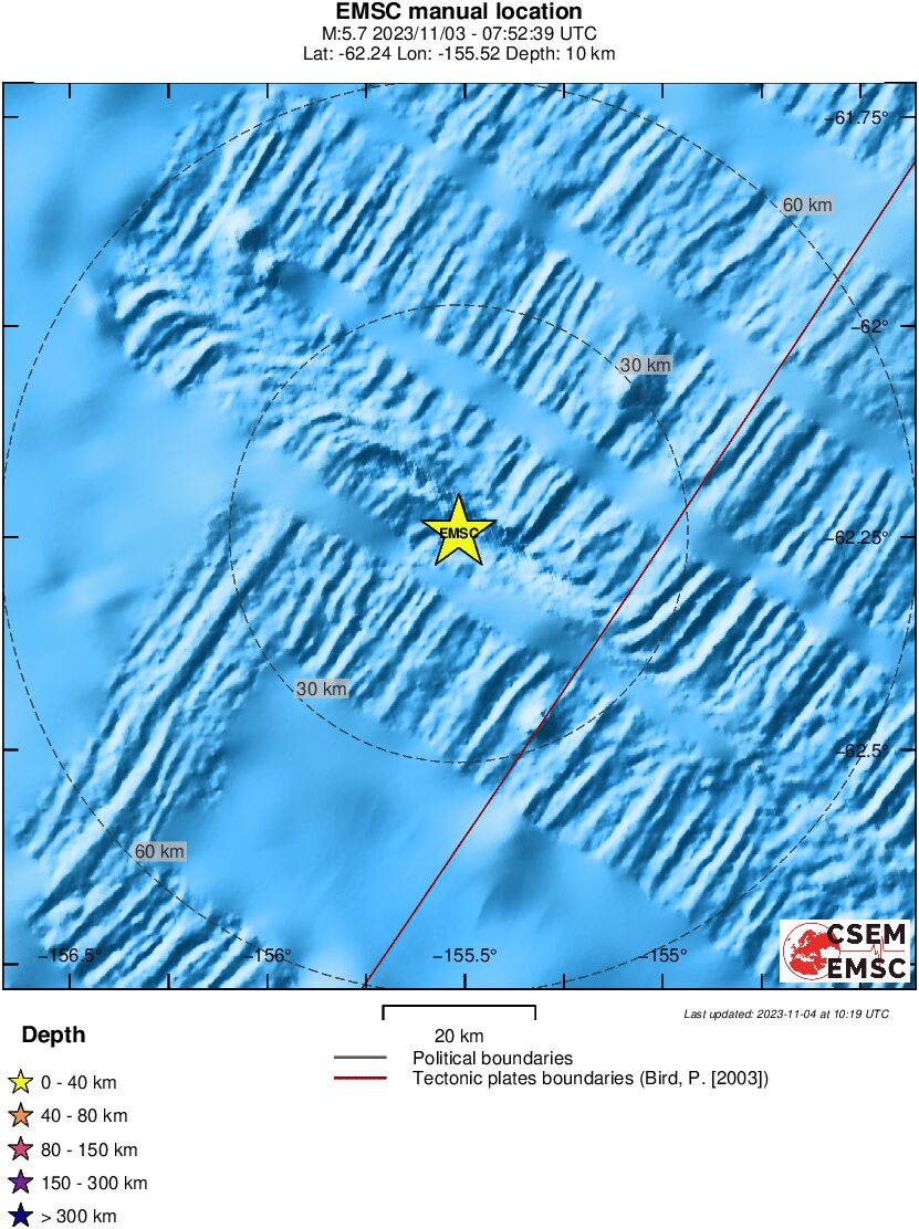 Землетрясение Pacific-Antarctic Ridge магнитудой 5.7 по шкале Рихтера ...